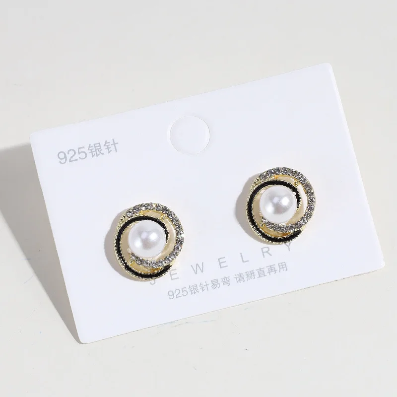 Spiral Rhinestone Pearl Stud Earrings