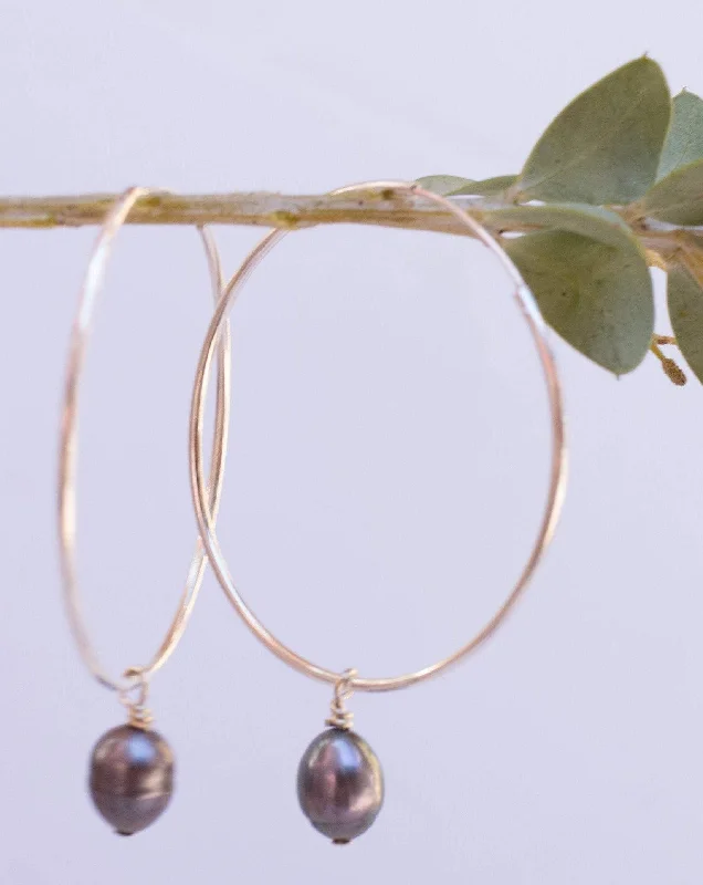 Sparkling Gold Earrings-Black Pearl Hoop Earrings ~ Sterling Silver or 14k Gold Filled   ~ ME052