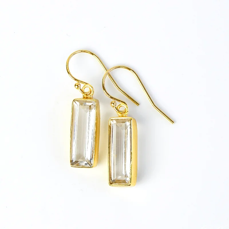 Designer Earrings for Women-Clear Quartz Bar Earrings : April Birthstone : Adira Series