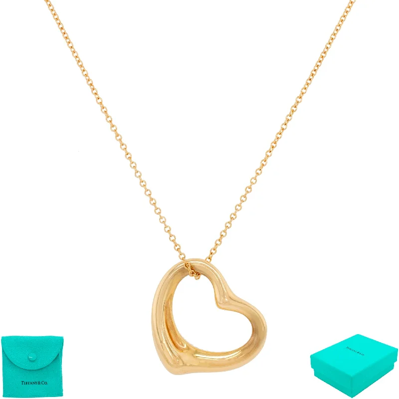 Tiffany & Co. Open Heart Pendant - 18k Yellow Gold - 16" Necklace - Elsa Peretti