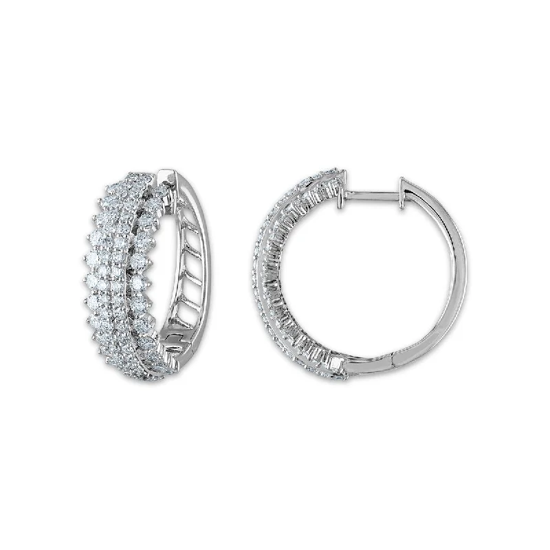 Personalized Name Earrings-Signature EcoLove 2 CTW Lab Grown Diamond Hoop Earrings in 14KT White Gold