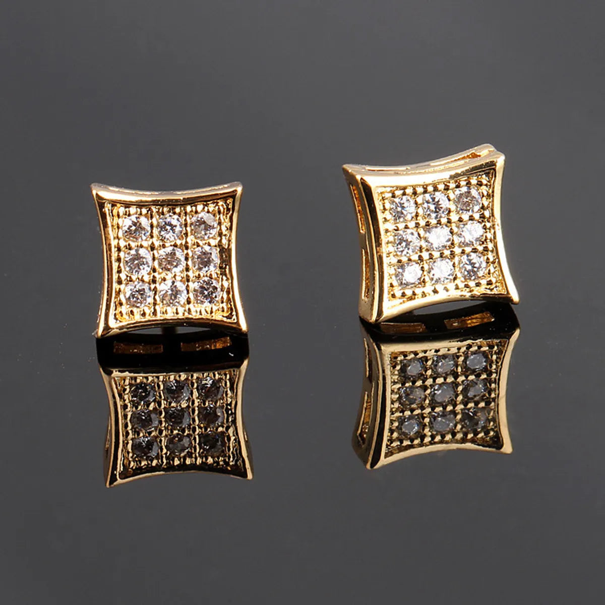 Bohemian Style Earrings-1 Pair Casual Simple Style Square Plating Inlay Copper Zircon 18k Gold Plated White Gold Plated Ear Studs