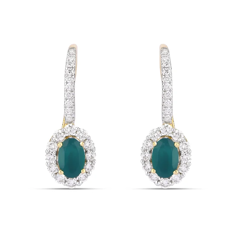 Diamond Stud Earrings-Green Emerald Diamond Earrings