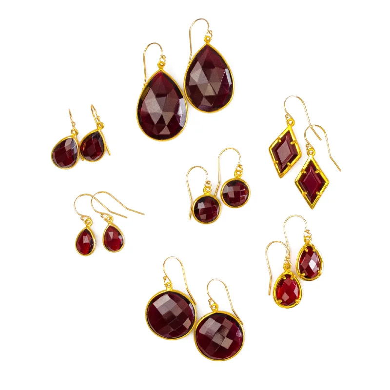 Gemstone Hoop Earrings-Garnet Earrings : January Birthstone