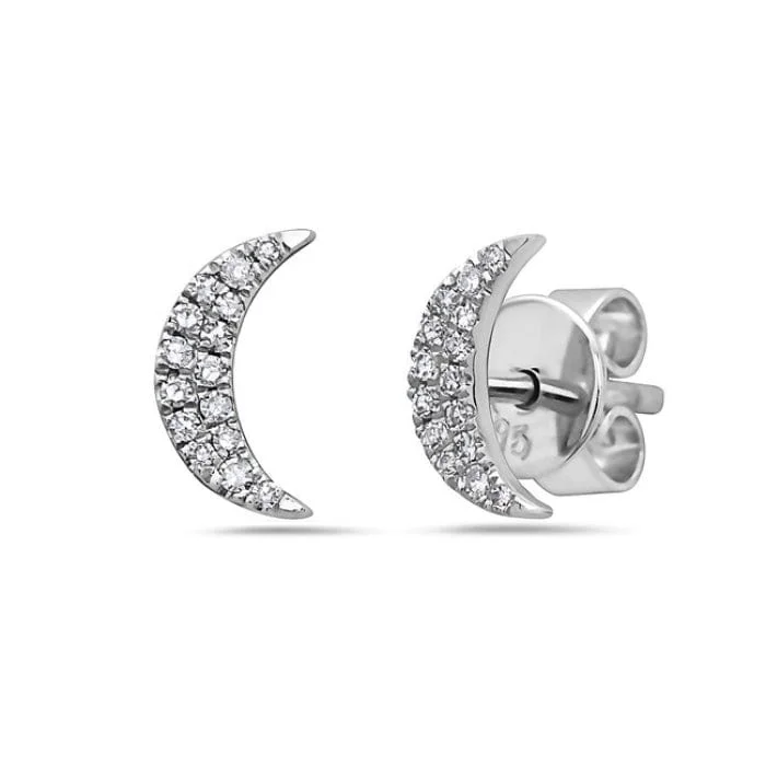 Colorful Drop Earrings-14K White Gold Petite Diamond Moon Earrings