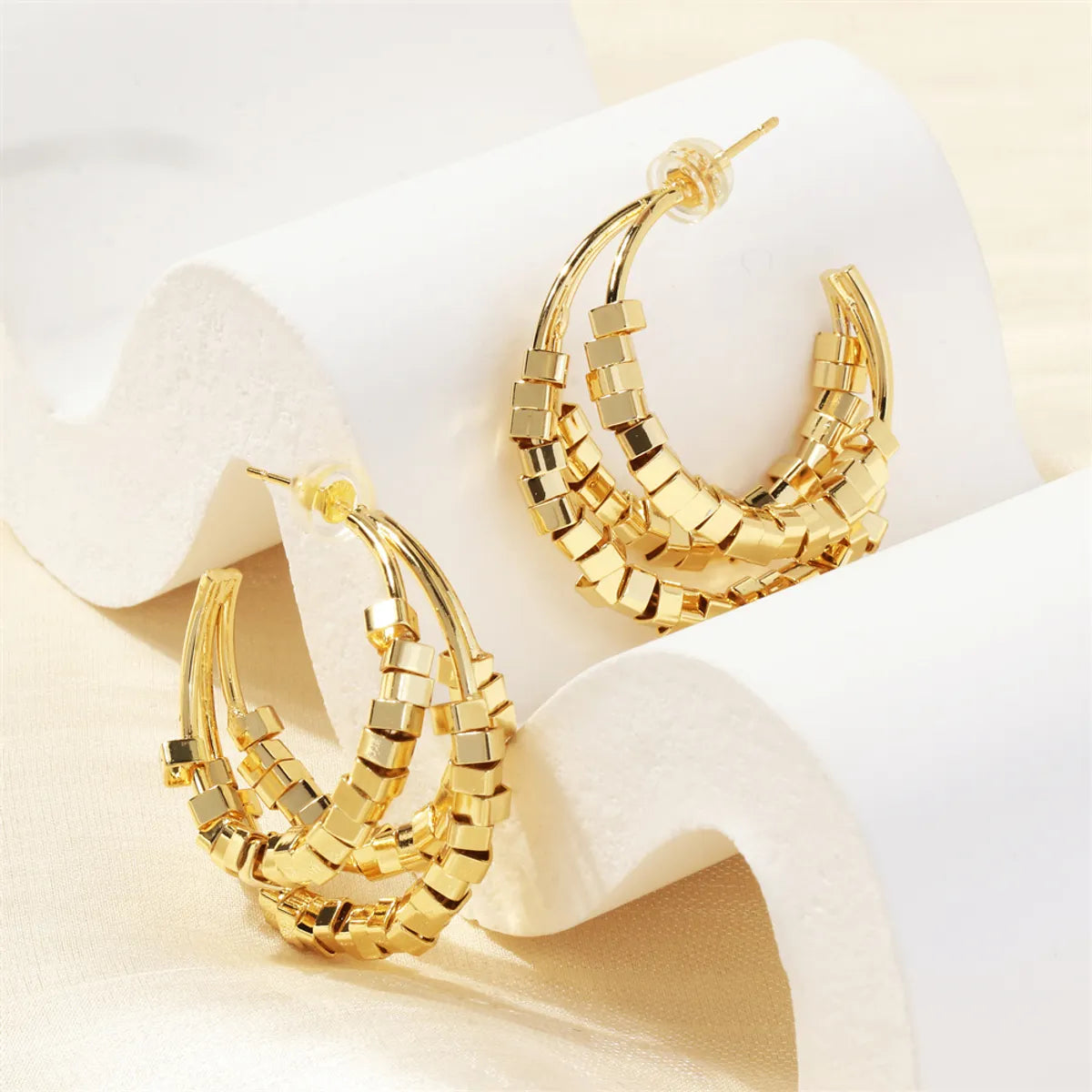 Wedding Earrings with Silver-1 Pair Vintage Style Commute C Shape Plating Copper 18k Gold Plated Ear Studs