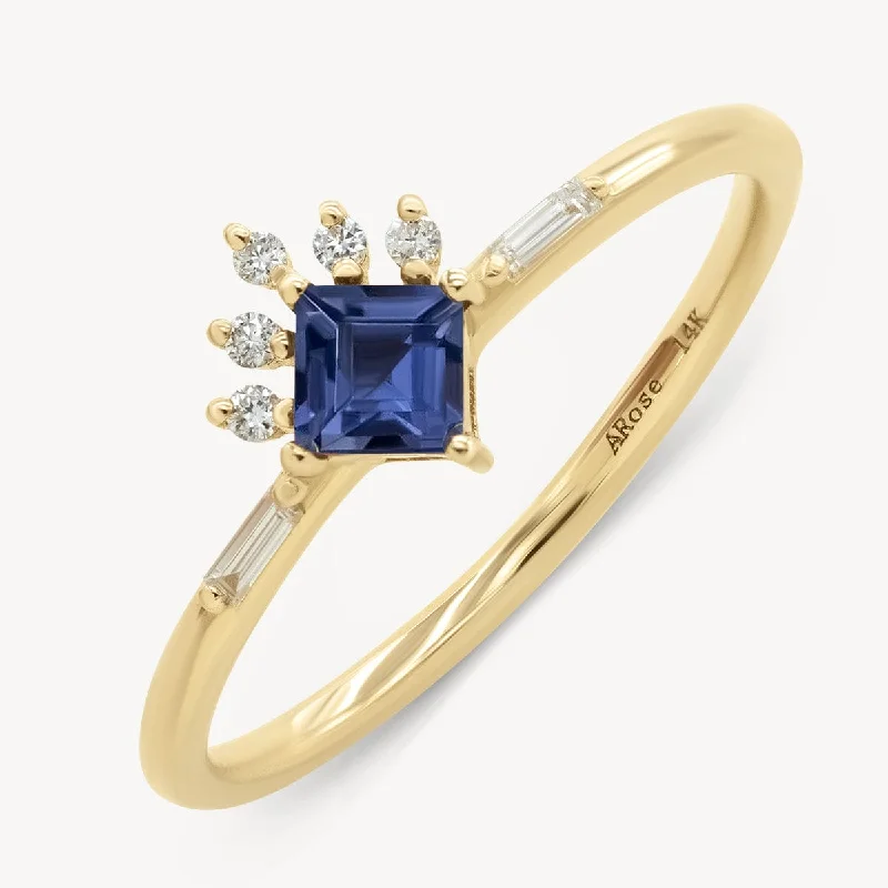 Custom Gold Ring-Iolite Diamond Deco Ring