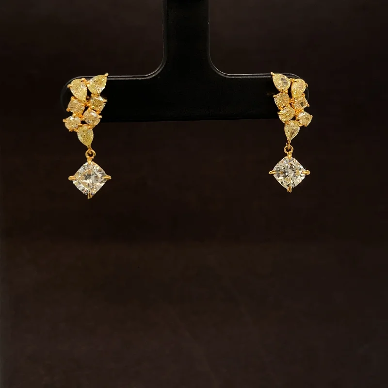 Gold Plated Earrings-Fancy Yellow & White Diamond Formal Earrings in 18k Yellow Gold - #500 - ERDIA354698