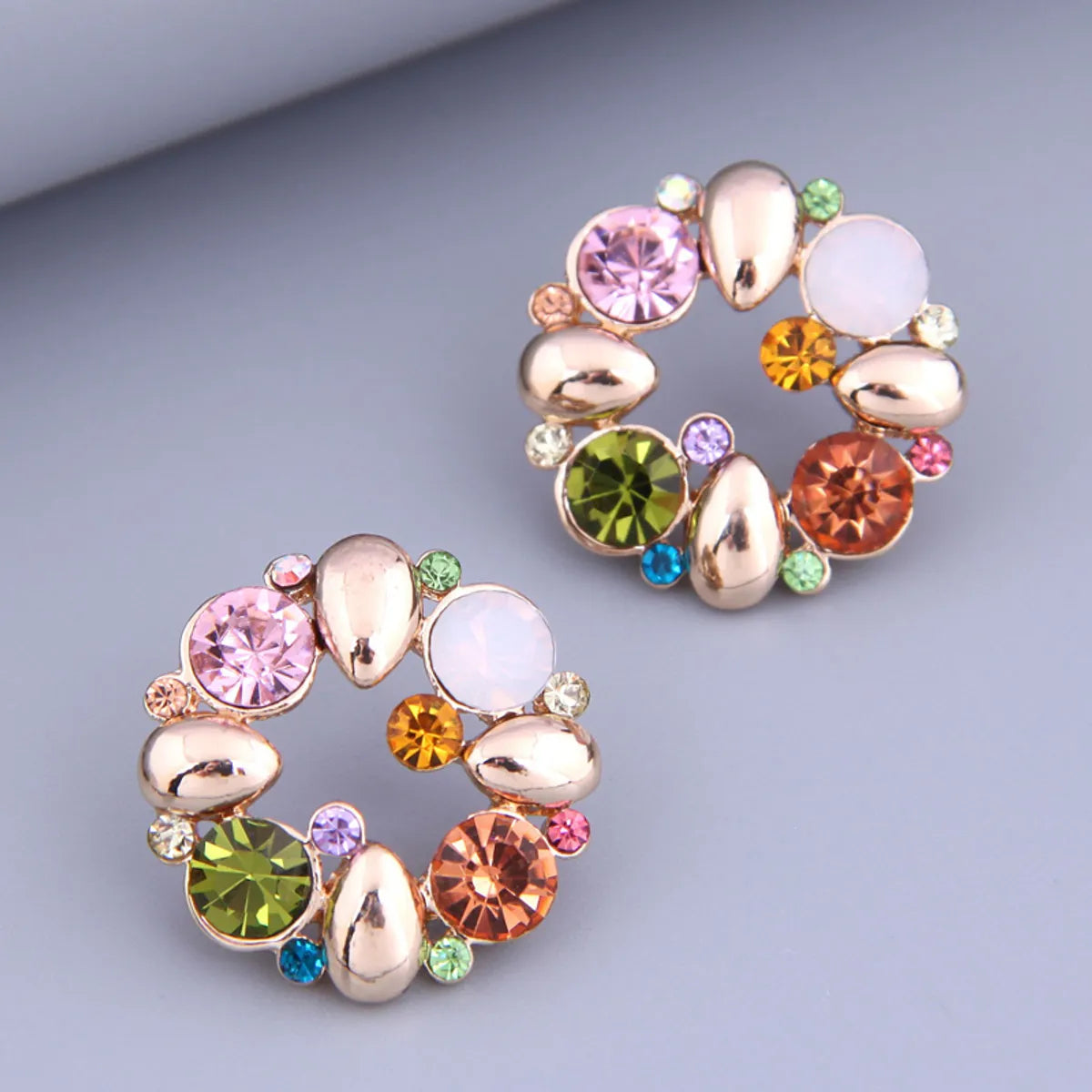 Geometric Drop Earrings-Sweet Round Alloy Inlay Rhinestone Ear Studs