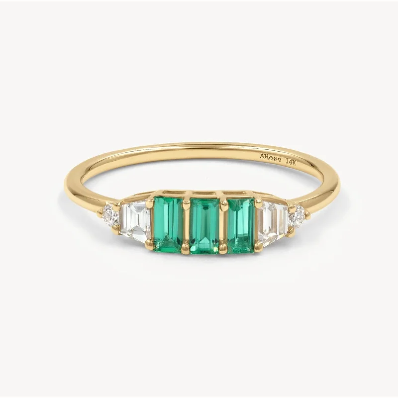 Wedding Ring Set for Women-Emerald Trinity Ring