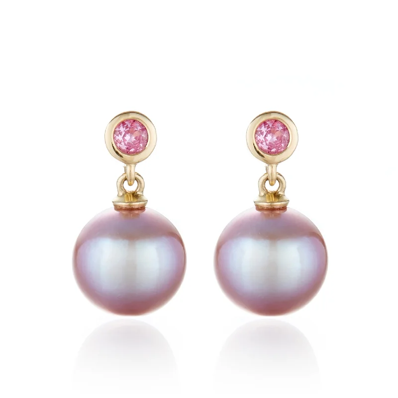 Luxury Drop Earrings for Weddings-Pink Sapphire & Pink Pearl Drop Earrings