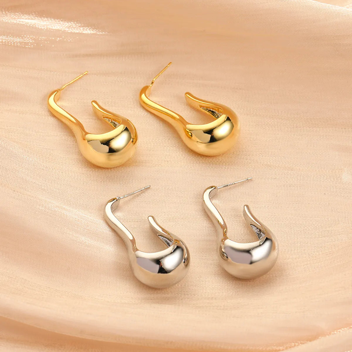 Customizable Wedding Earrings-1 Pair Simple Style Water Droplets Plating Copper Gold Plated Ear Studs