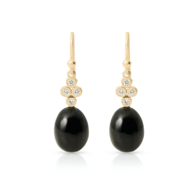 Hoop Earrings with Gemstones-Black Nephrite Jade & Diamond Drop Earrings