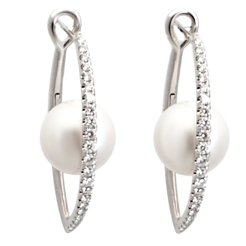 Party Earrings for Women-Pearl Marquis Hoops