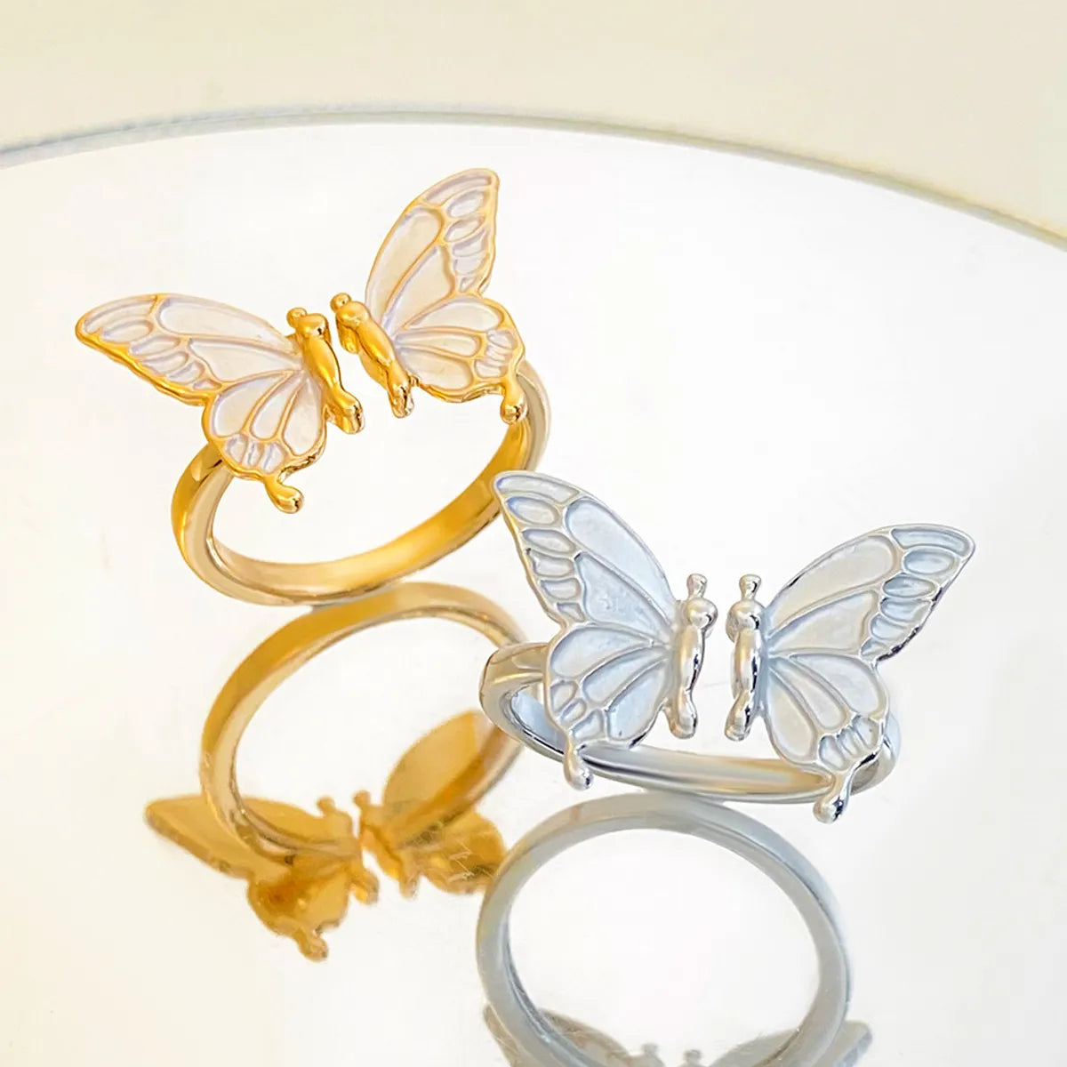 Unique Gemstone Ring for Women-Elegant Sweet Butterfly Copper Enamel 14k Gold Plated Silver Plated Open Rings