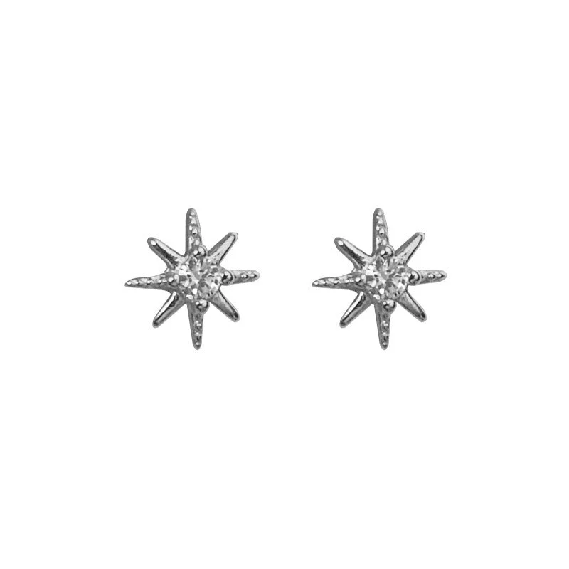 White Gold Color Sun Stud Earrings