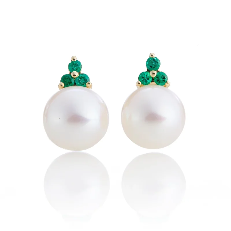 Small Stud Earrings for Women-Madison Earrings in Pearls & Emeralds