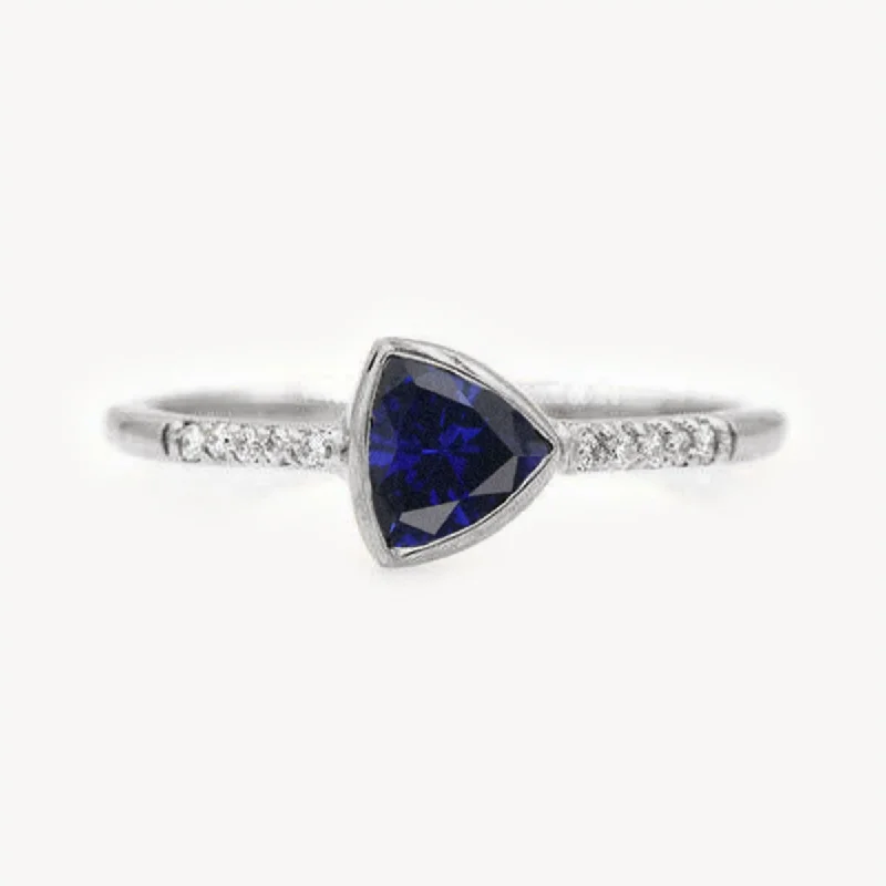 Stunning Ruby Ring-Trillion Sapphire and Diamonds Ring - White Gold