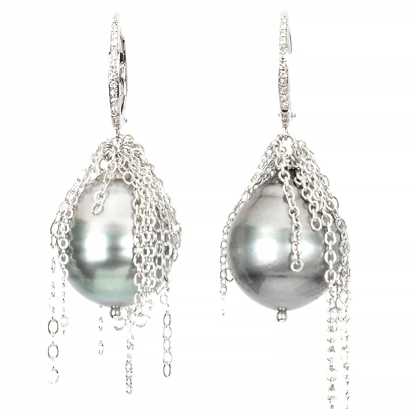 Classic Diamond Earrings-Pearl Fringe Drops