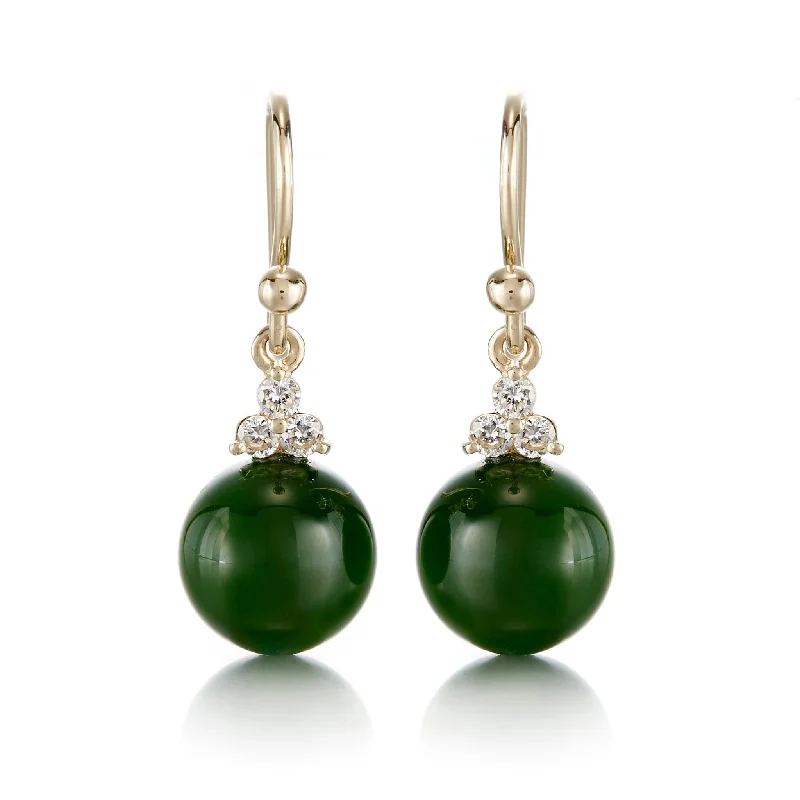 Custom Earrings for Bridesmaids-Madison Drop Earrings in Green Jade & Diamonds