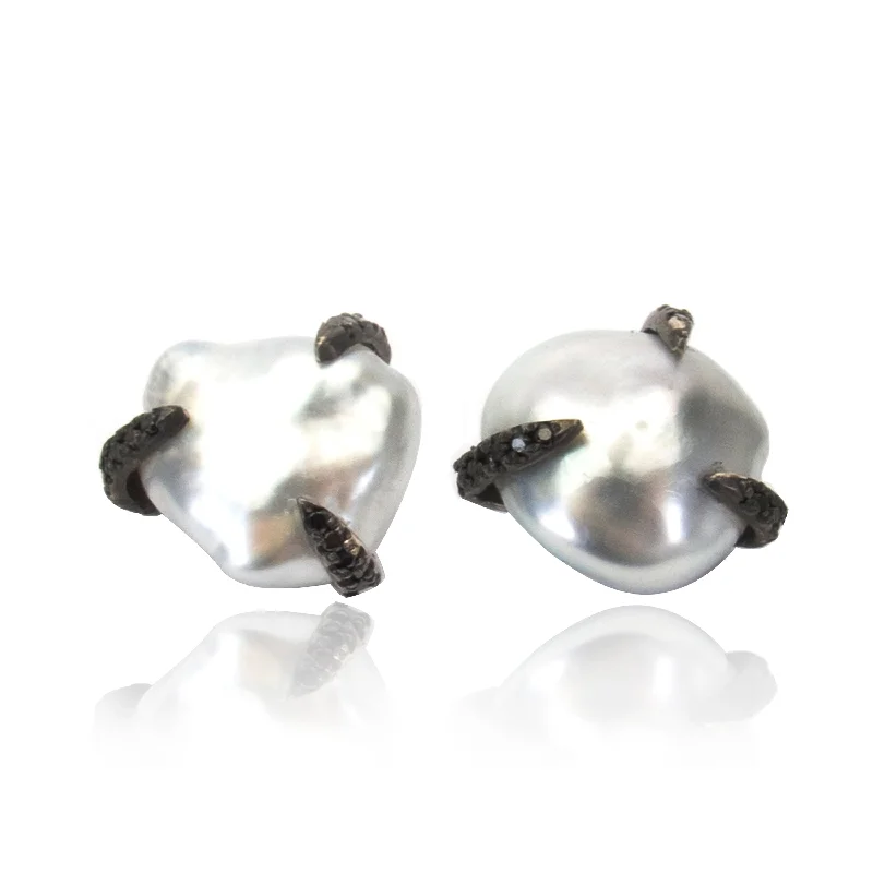 Black Earrings for Women-Pearl Studs