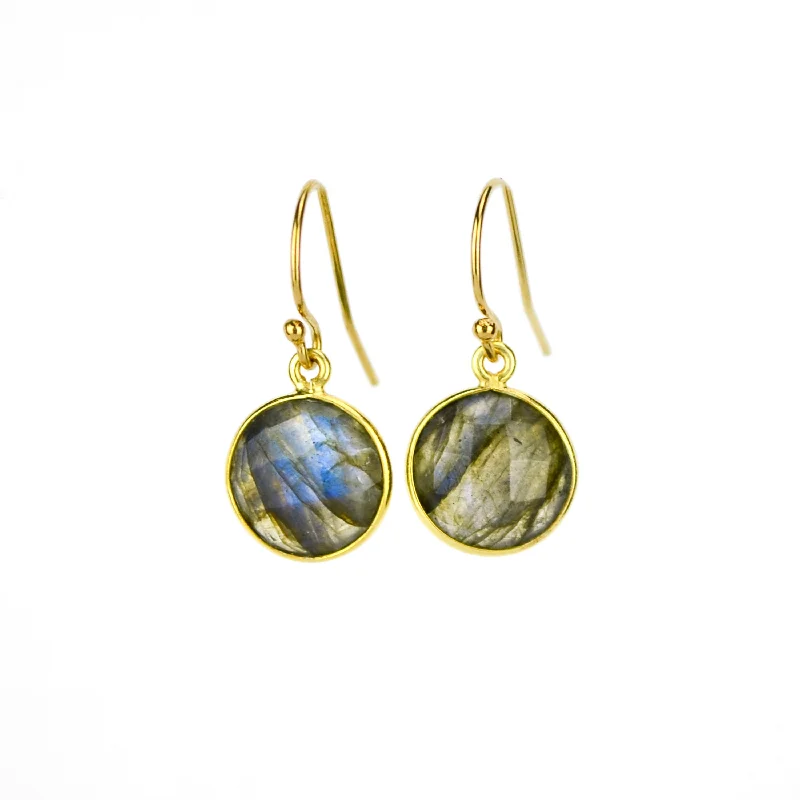 Round Diamond Earrings-Labradorite round bezel set Earrings