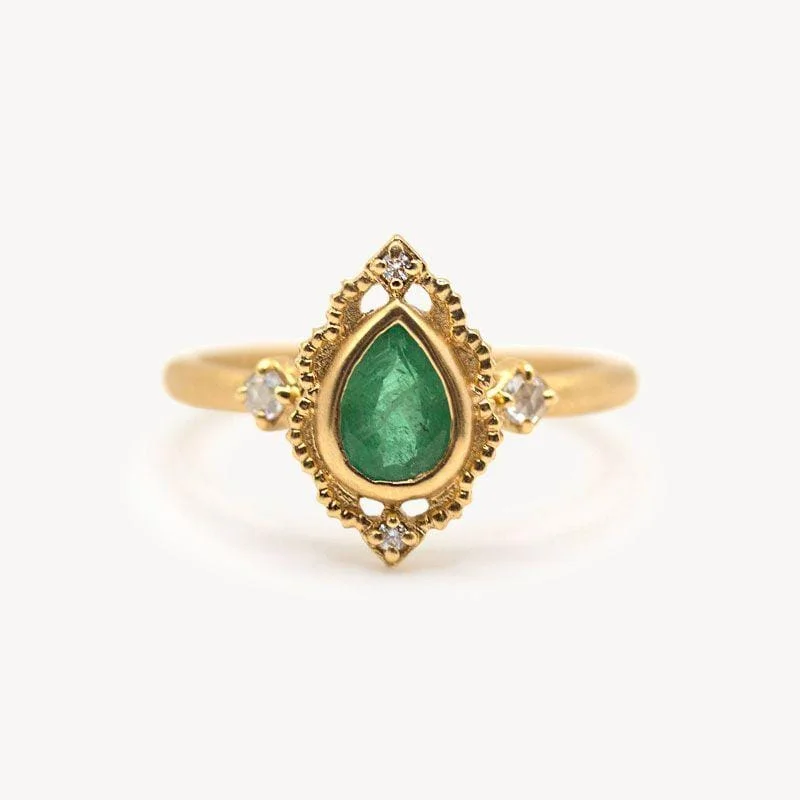 Silver Promise Ring-18k Emerald Venise Frame Ring