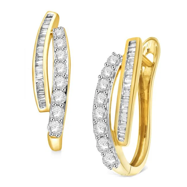 Bridal Earrings with Diamonds-1 CTW Diamond Hoop Earrings in 10KT Yellow Gold