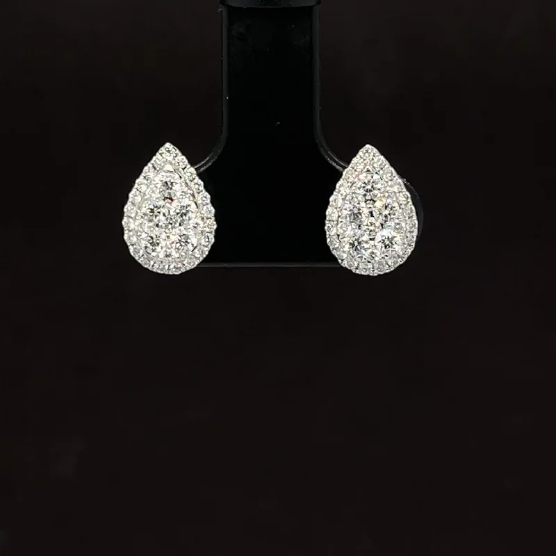 Bridal Earrings with Diamonds-Diamond Cluster Pear Stud Earrings in 18k White Gold - #598 - ERDIA351056