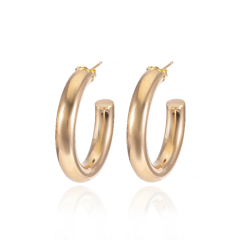 Gold Earrings with Crystals-Tube Hoops