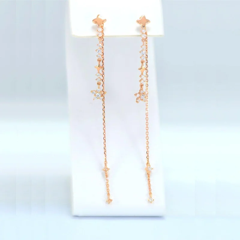 Unique Wedding Earrings-Diamond Lucky Star Dangle Front Back Chain Earrings w/ Removable Chains in 18k Rose Gold - (#14-HEDIA002521)