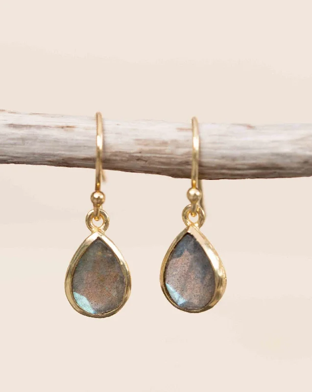 Boho Beaded Earrings-Tear Drop Earrings ~ 18k Gold Plated ~ Labradorite ~ ME187