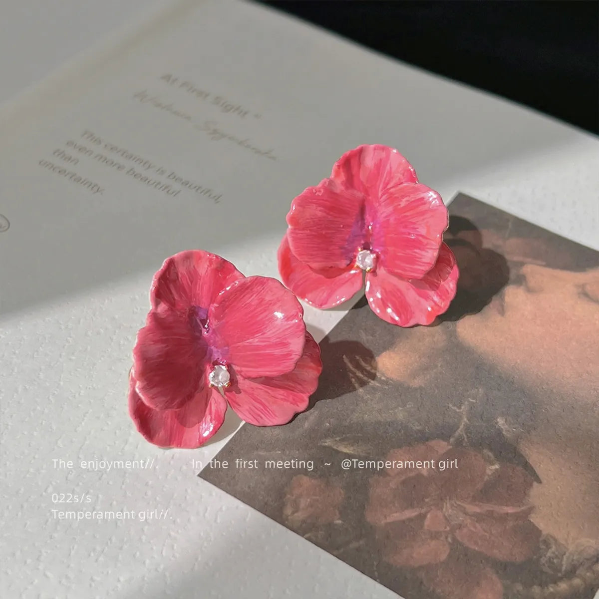 Trendy Earrings for Girls-1 Pair Elegant Artistic Flower Stoving Varnish Copper 14K Gold Plated Ear Studs