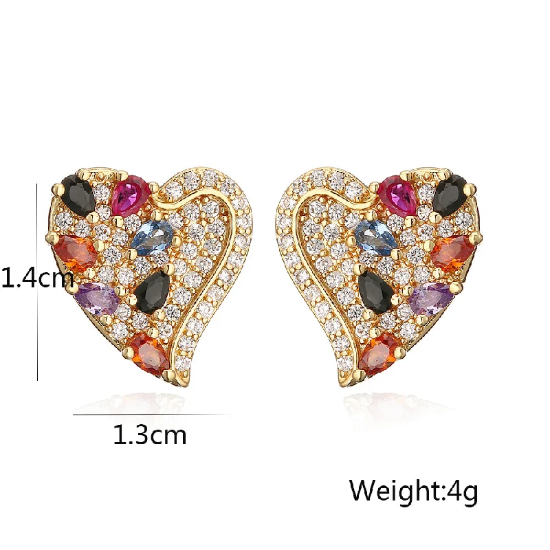 Swarovski Crystal Earrings-1 Pair Simple Style Commute Round Heart Shape Plating Inlay Copper Zircon 18k Gold Plated Ear Studs