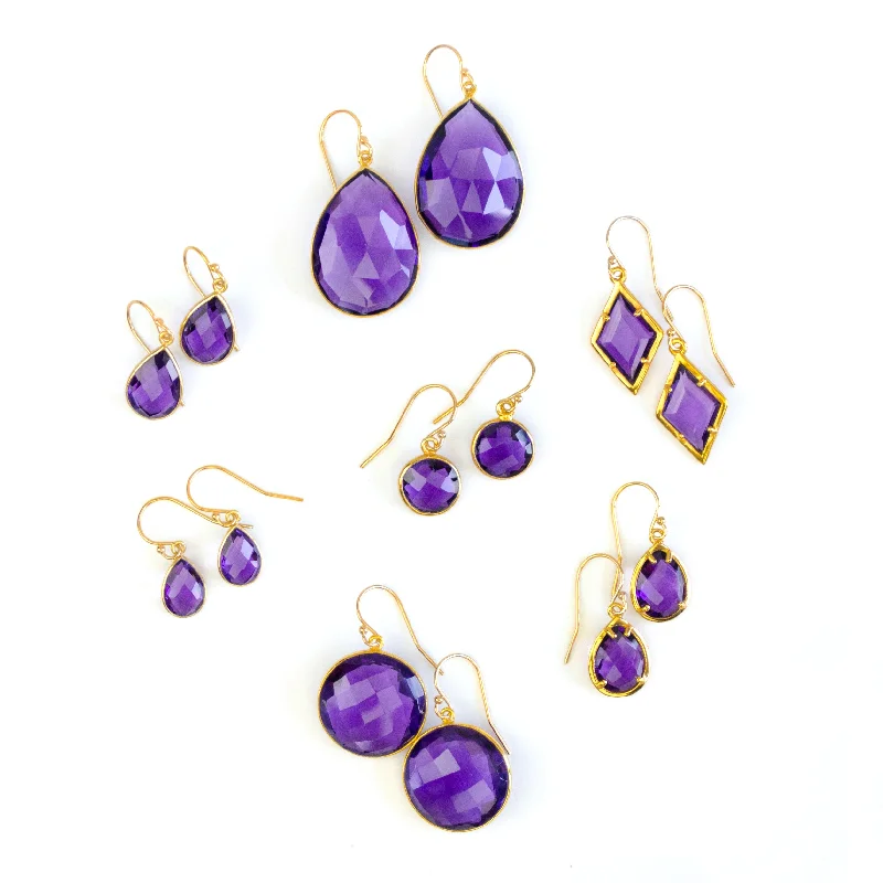 Sparkling Hoop Earrings-Purple Amethyst Earrings : February Birthstone