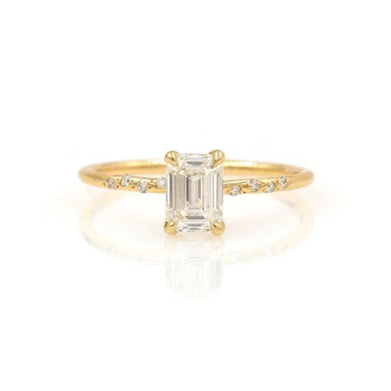 Silver Ring for Women-Starry Emerald Cut Diamond Ring