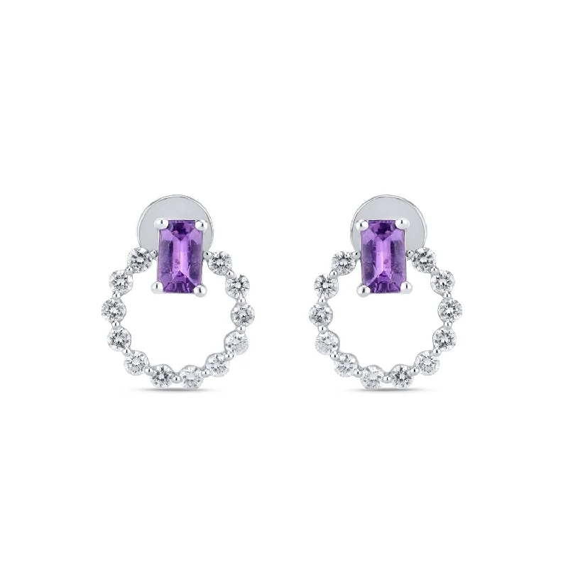 Crystal Drop Earrings-Purple Sapphire Circular Diamond Stud Earrings