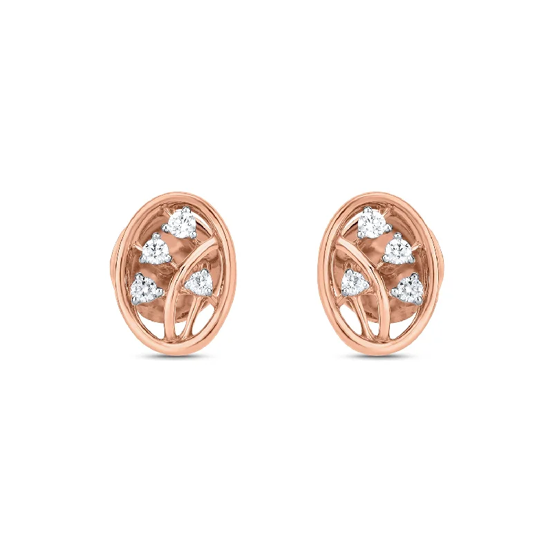 Cute Stud Earrings for Teenagers-Oval leaf diamond stud earrings