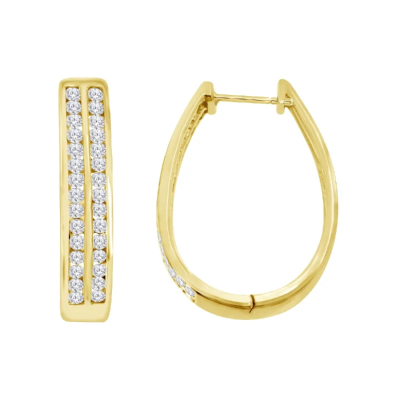 Luxury Earrings for Wedding-1 CTW Diamond Hoop Earrings in 10KT Yellow Gold Plated Sterling Silver