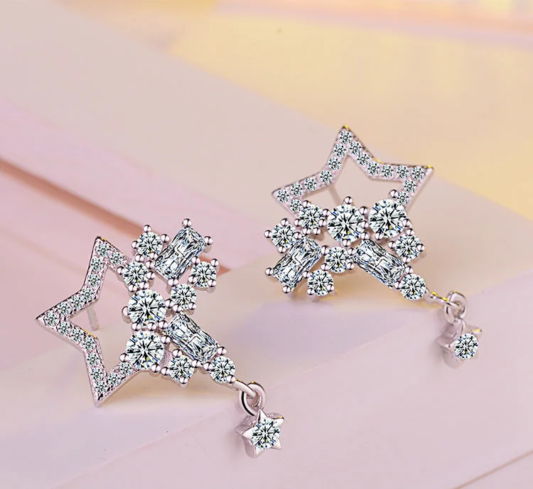 Modern Silver Drop Earrings-1 Pair Elegant Commute Star Plating Inlay Copper Zircon White Gold Plated Ear Studs