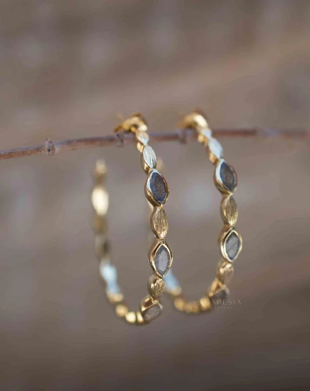 Round Hoop Earrings-Labradorite Hoop Earrings ~ 18k Gold Plated Earrings ~ ME207