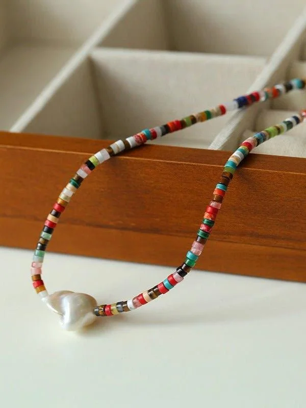 Rainbow Stone Baroque Pearl Necklace