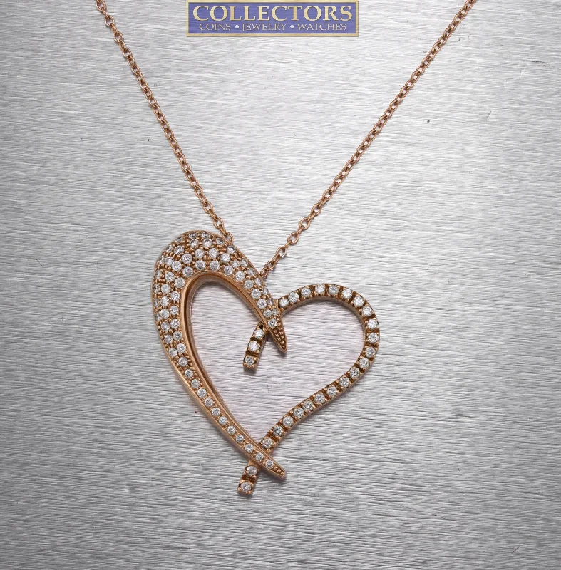 Sonia B. 14K 585 Rose Gold 1.64ctw Diamond Open Heart 18.00" Pendant Necklace