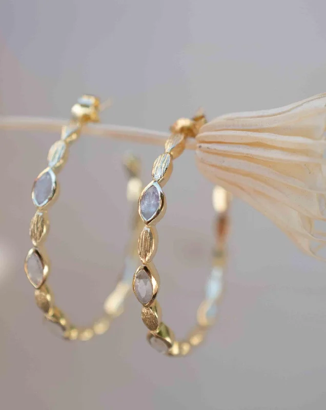 Cute Animal Earrings-Moonstone Hoop Earrings 18k Gold Plated Earrings ~ ME208