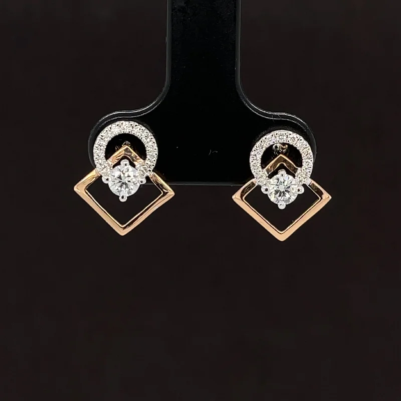 Handmade Earrings for Weddings-Diamond 0.41ctw Eclipse Halo Square Earrings in 18k Two Tone Gold - #279 - ERDIA345998