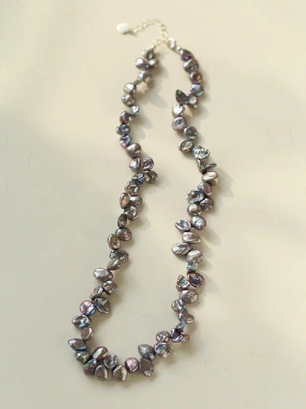 Gray Purple Fantasy Petals Freshwater Pearls Necklace