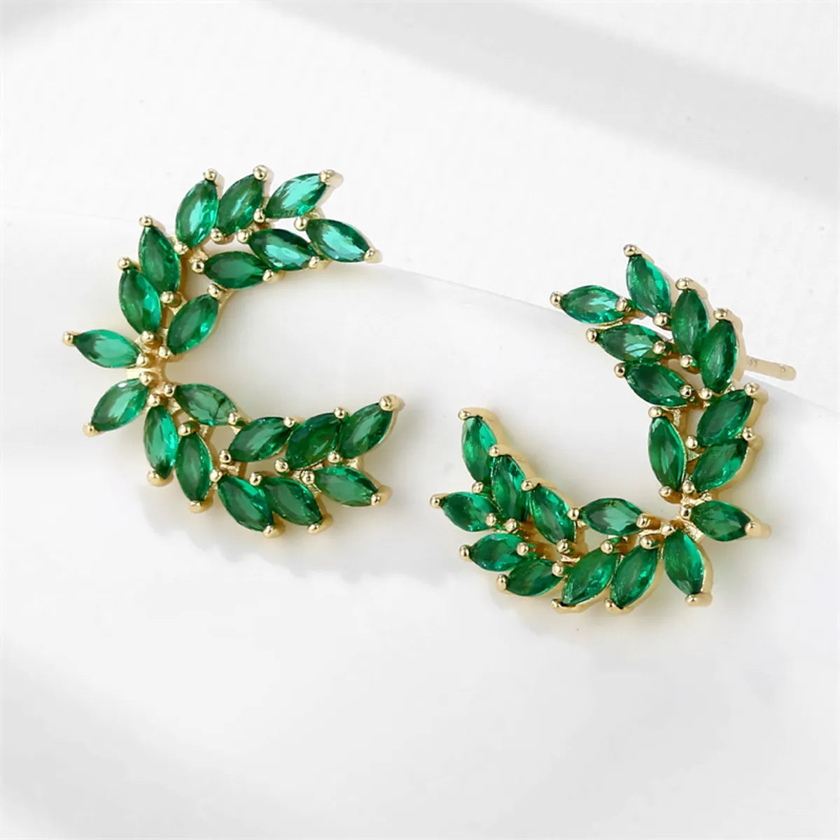 Colorful Gemstone Earrings-1 Pair Retro Simple Style Leaf Inlay Copper Zircon Ear Studs