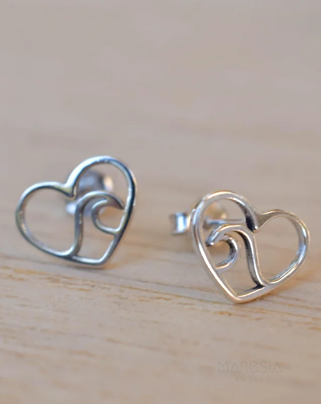 Modern Bridal Earrings-Wave heart Stud Earrings ~ Sterling silver 925 ~ SME077