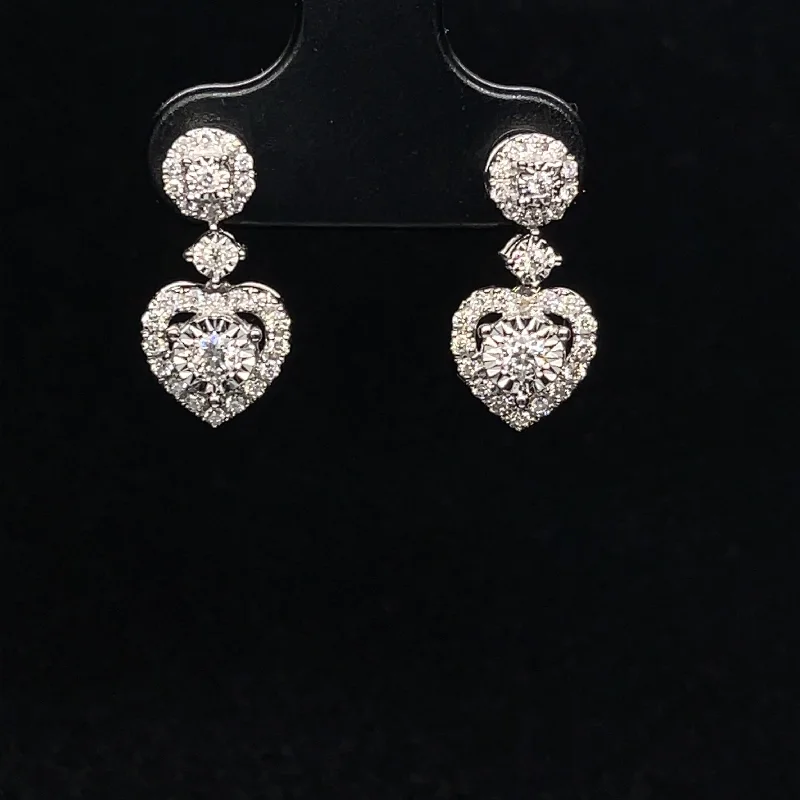 Retro Earrings for Women-Diamond Heart Halo Dangle Earrings in 18k White Gold- (#74-ERDIA 344840)