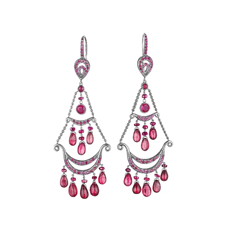 Beautiful Pearl Drop Earrings-Red Spinel & Ruby Chandelier Earrings